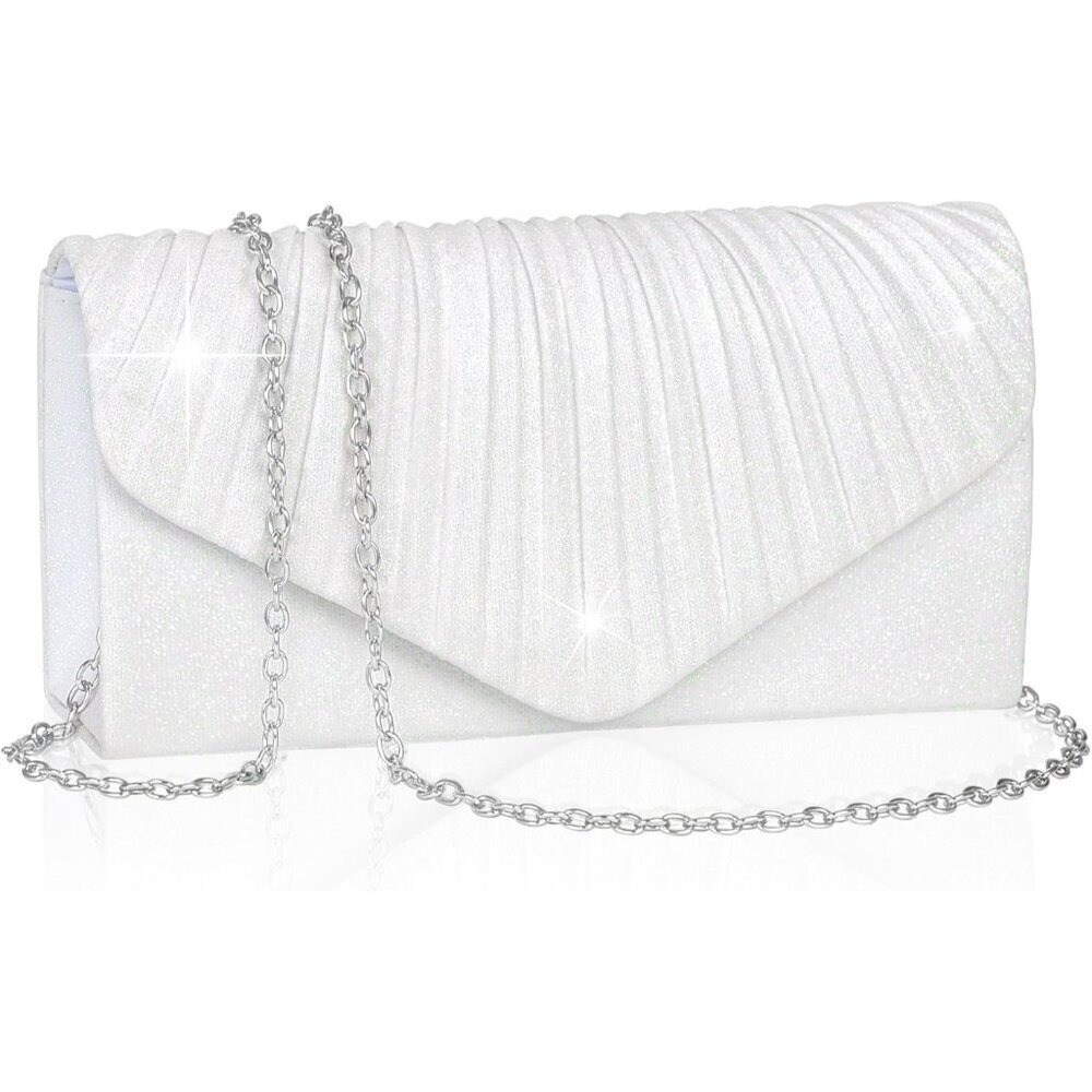 White Clutch Purse for Women Sequined Envelope Evening Bag with Chain
